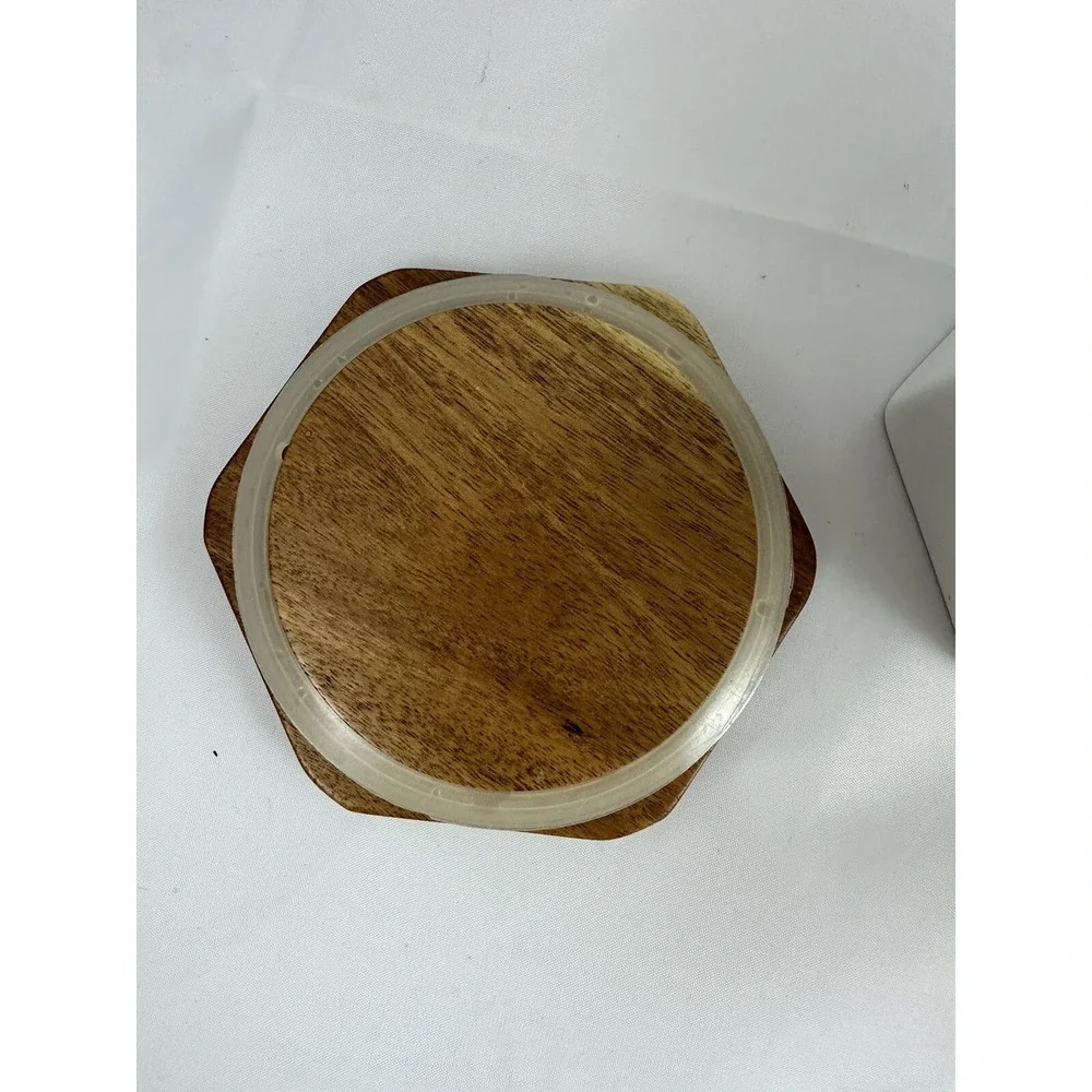 TEAVANA White Hexagon Porcelain Tea Kitchen Storage Canister 4 oz Wooden Lid